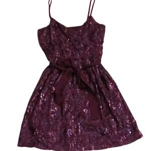 Express Purple Sequin Mini Party Dress Ribbon‎ Belt Spaghetti Strap Sleeveless S